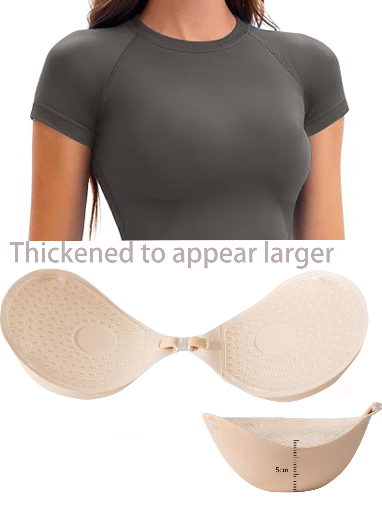 Push Up Bra Silicone - 5CM厚の胸用ステッカー、見えないシリコンブラ、女性用ショルダーストラップ、シリコンプッシュアップリフト、シリコンブラ、乳首テープステッカー