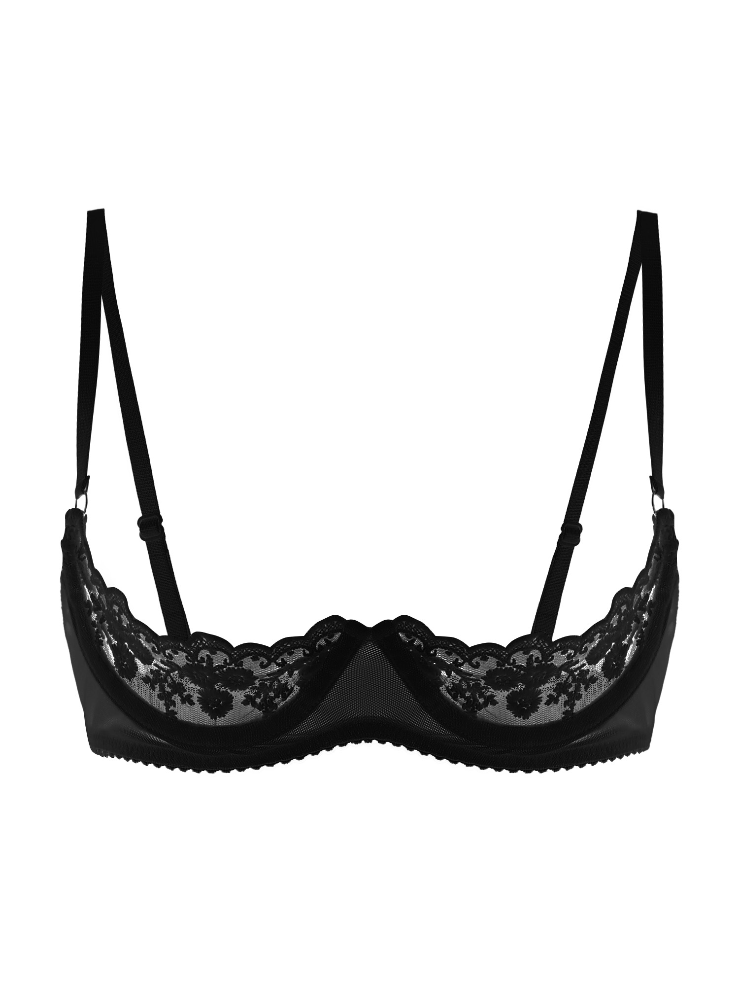 Sheer Bra Lace - 女性用セクシーオープンカップブラ、透け感のあるレース、露出乳首ブラジャー、調節可能なストラップ、ランジェリー下着、カップルゲーム用ナイトウェア