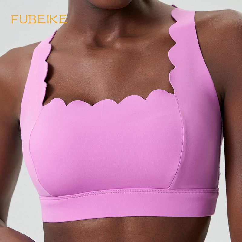 Sports Bra Racerback - FUBEIKE スモールウェーブダブルショルダーストラップ下着女性のプラスサイズスポーツトップ女性耐衝撃フィットネスワークアウトヨガブラジャー