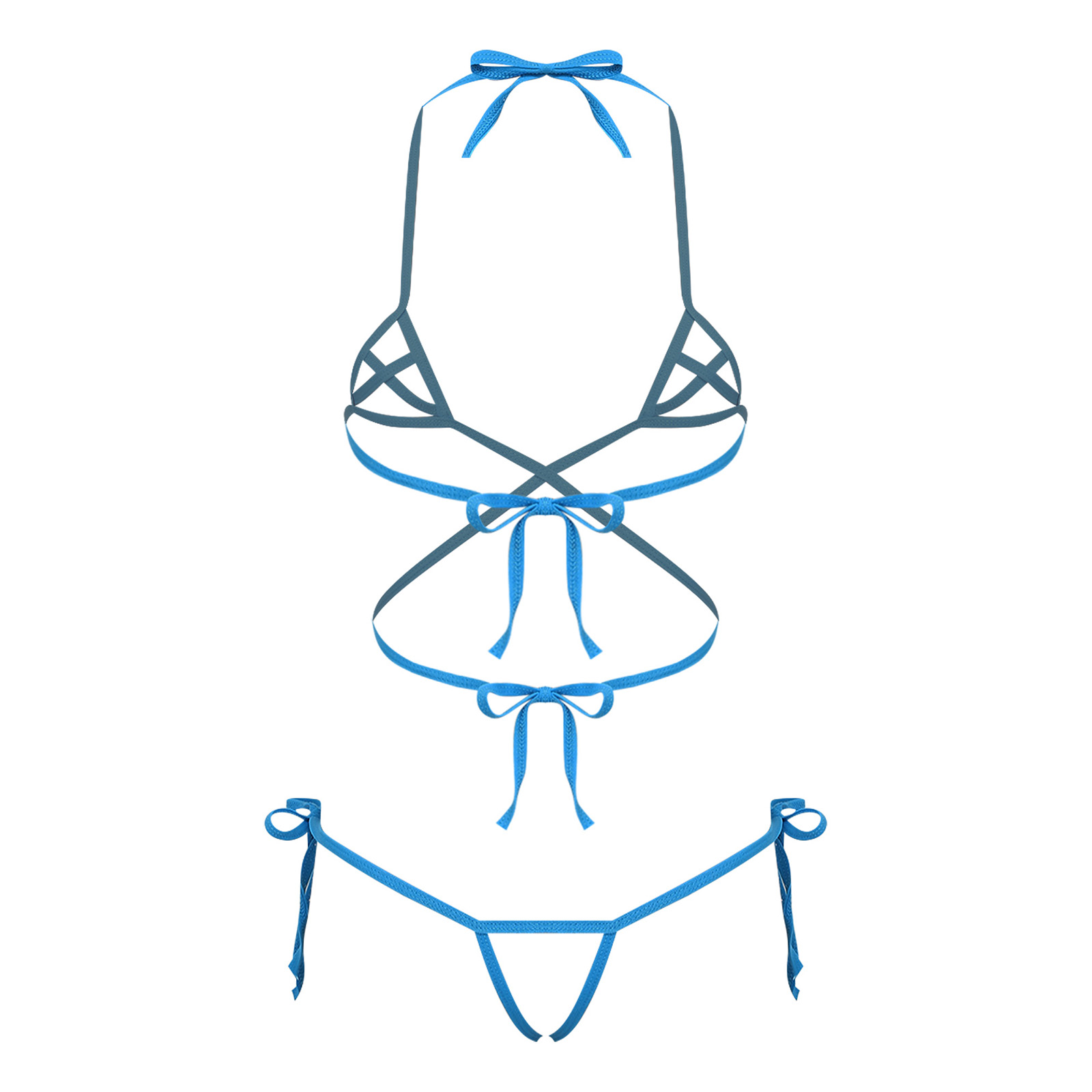 Sheer Bra Lace - レディースランジェリー シースルービキニ水着セット レースアップホルターブラとクロッチレスGストリングTバック水着 2ピース水着