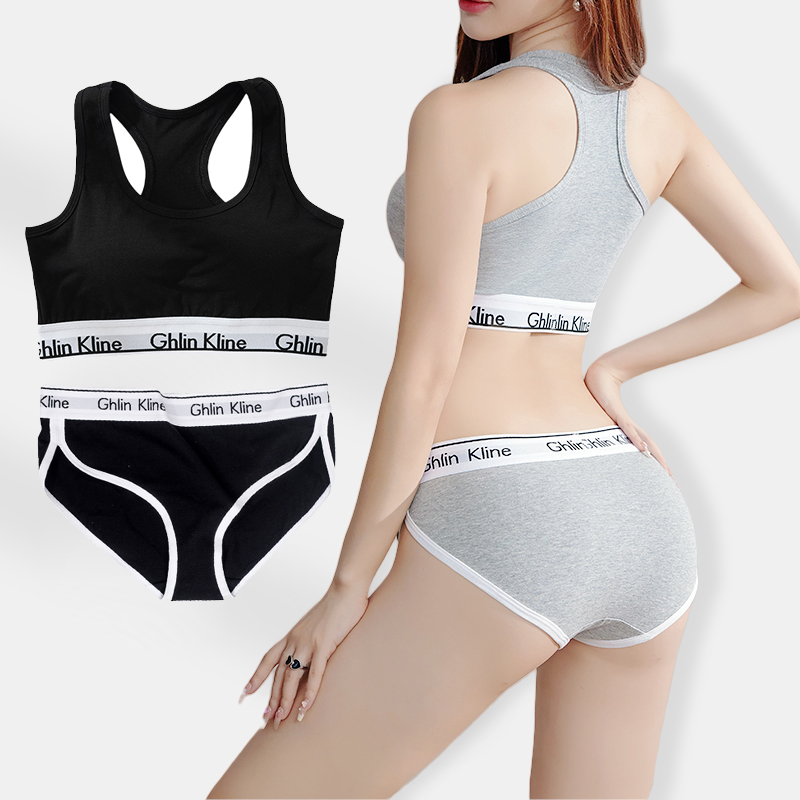 Cotton Bra Everyday - S-XL プラスサイズ スポーツブラ パンティ セット ボディシェイプ