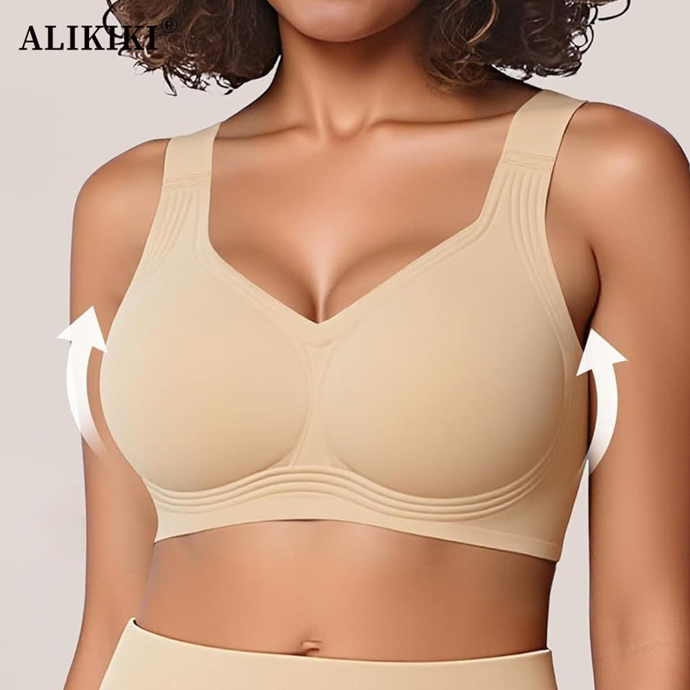 T Shirt Bra Seamless - 女性用シームレスワイヤレスサポートブラ、プッシュアップジェリーブラ、快適で柔らかいノンワイヤーフルカバーティーシャツブラ、プラスサイズ