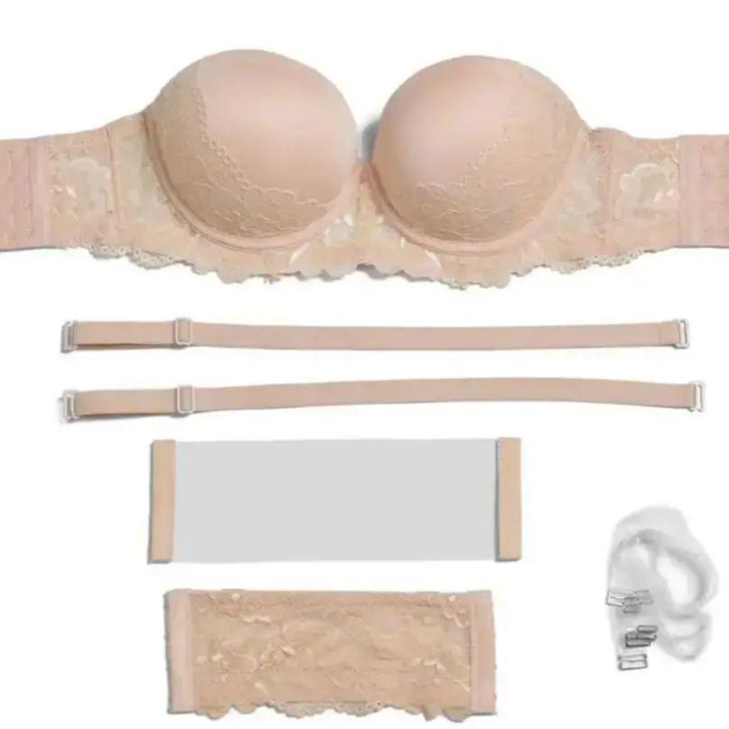 Convertible Bra Multiway - 新しいセクシーなプッシュアップ女性ストラップレスブラジャー多用途パッド入りレースパッチワークブラジャー女性用ノンスリップランジェリーセクシーなブラジャーストラップ