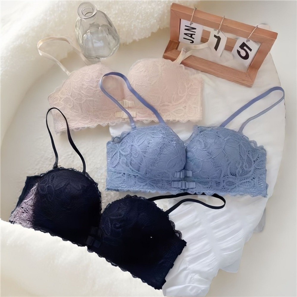 Wirefree Bra Comfort - 快適なディープVフロントボタンブラ、プッシュアップ下着、ワイヤレスブラ、垂れ防止レースギャザーブラ、デイリーウェア