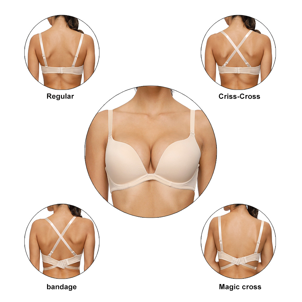 Convertible Bra Multiway - 女性のためのセクシーなVネックブラ,パッド入りプッシュアップブラ,女性のためのコンバーチブル透明ストラップ,マルチウェイブラ