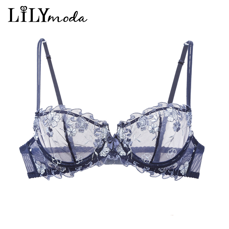 Demi Bra Balconette - Lilymoda-女性のためのセクシーな透明なブラ,超薄型,裏地なし,エロティックなランジェリー,バレエ,デミレース,刺繡,下着