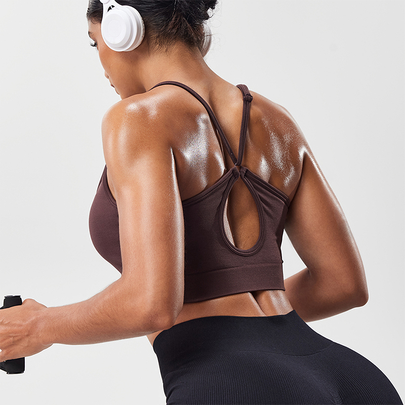 Sports Bra Racerback - 女性用ホローバック調節可能ストラップスポーツブラ通気性メッシュUネックヨガクロップトップサポートフィットネスワークアウトタンク