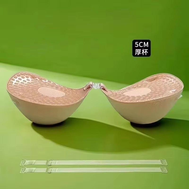 Push Up Bra Silicone - 5cm厚の通気性のある粘着ブラ、シリコンニップルテープ、フロントプッシュアップブラ、再利用可能な見えないストラップレスチェストステッカー