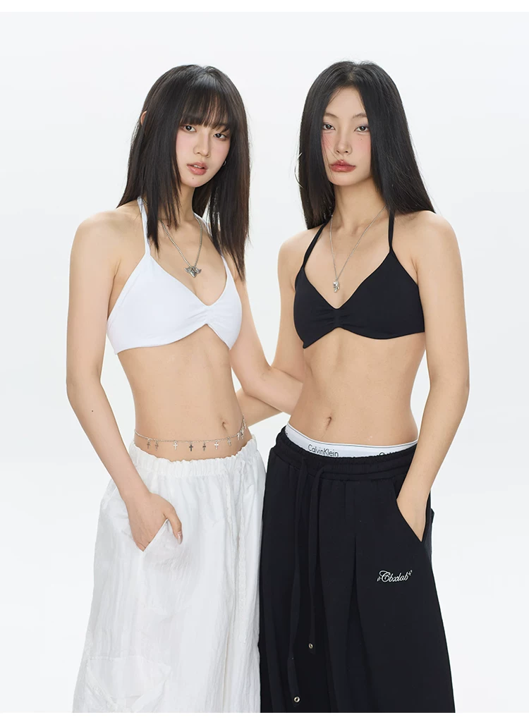 T Shirt Bra Seamless - セクシーなビキニスタイルのシームレススポーツブラ、ホルターネックの美しい背中、細いショルダーストラップ、高伸縮性プッシュアップワークアウトヨガタンクトップ