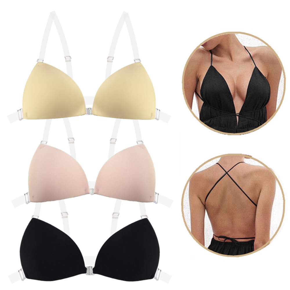 Push Up Bra Silicone - 女性用粘着ブラ、背中開きウェディングドレス用シリコン製プランジディープUネック粘着ブラ、バストアップ見えない下着、乳首カバー