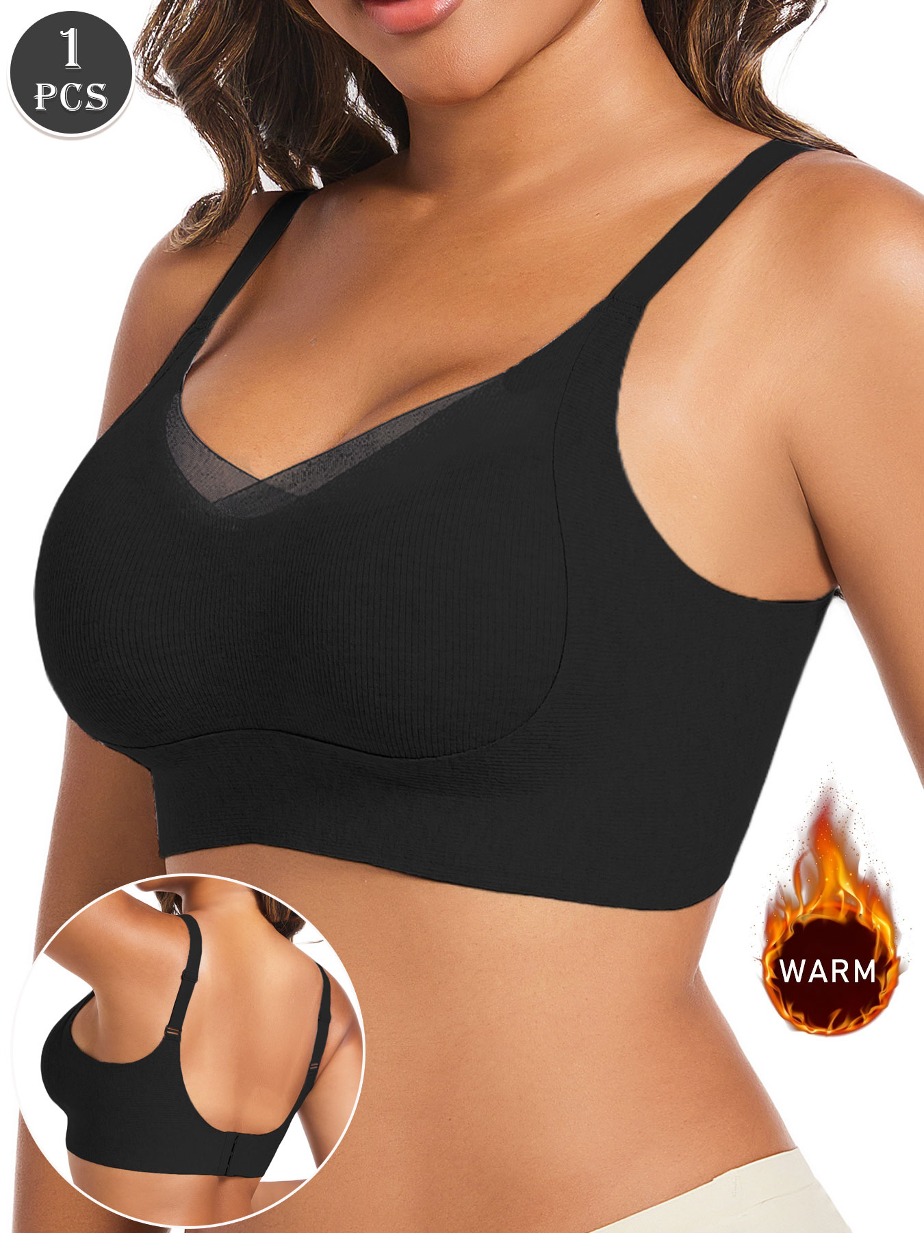 Underwire Bra Padded - 1pc レディース カジュアル ブラック プッシュアップブラ 中程度の伸縮性のある生地を使用
