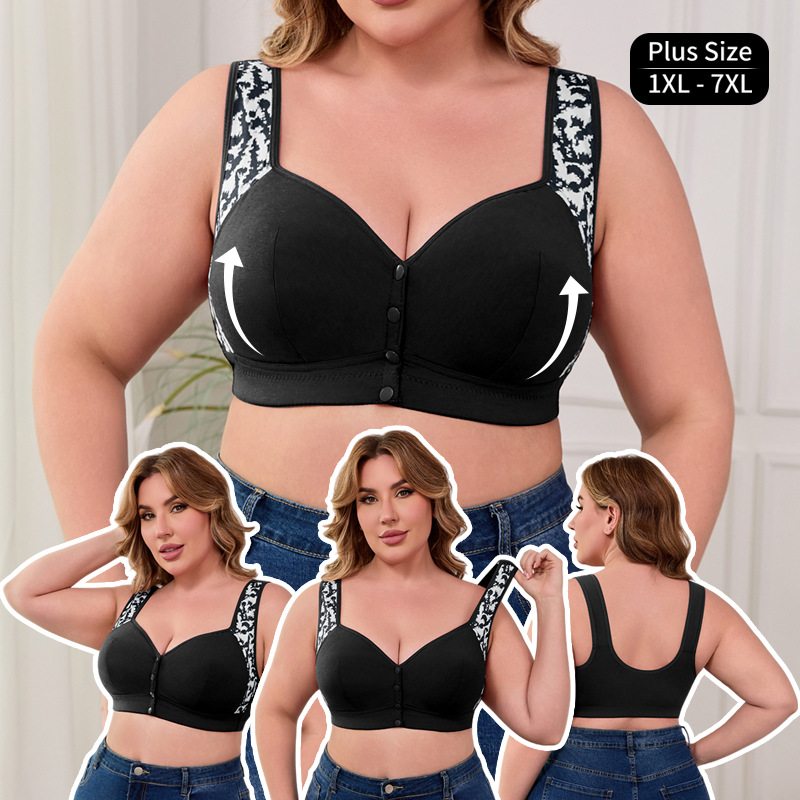Full Coverage Bra - XL-7XL プラスサイズ フロントバックルブラジャー レディース ノンワイヤーブラ ワイヤレスブラレット