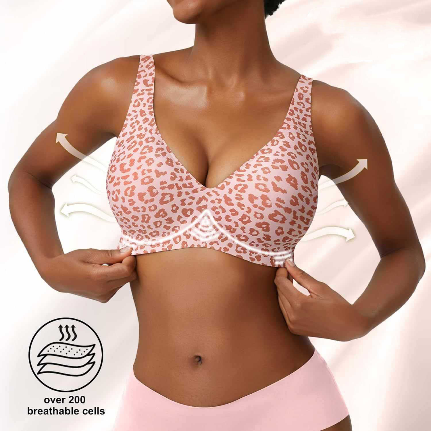 レディースシームレスピンクレオパード柄ブラ、ワイヤーなしフル - Minimizer Bra Women のレビューと価格