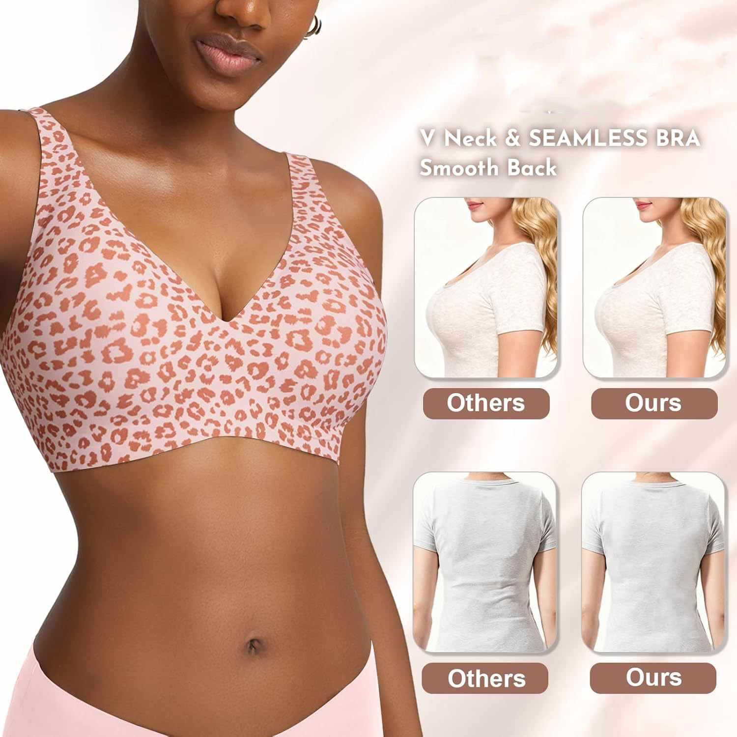 レディースシームレスピンクレオパード柄ブラ、ワイヤーなしフル - Minimizer Bra Women のレビューと価格