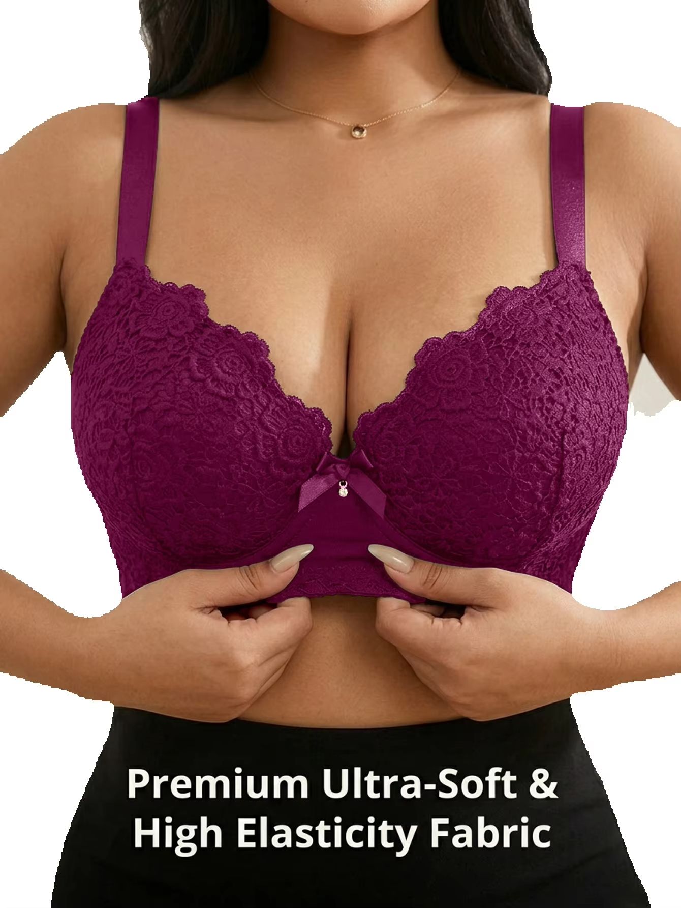 女性用プラスサイズ花柄プッシュアップブラ、アンダーワイヤー入 - Underwire Bra Padded のレビューと価格