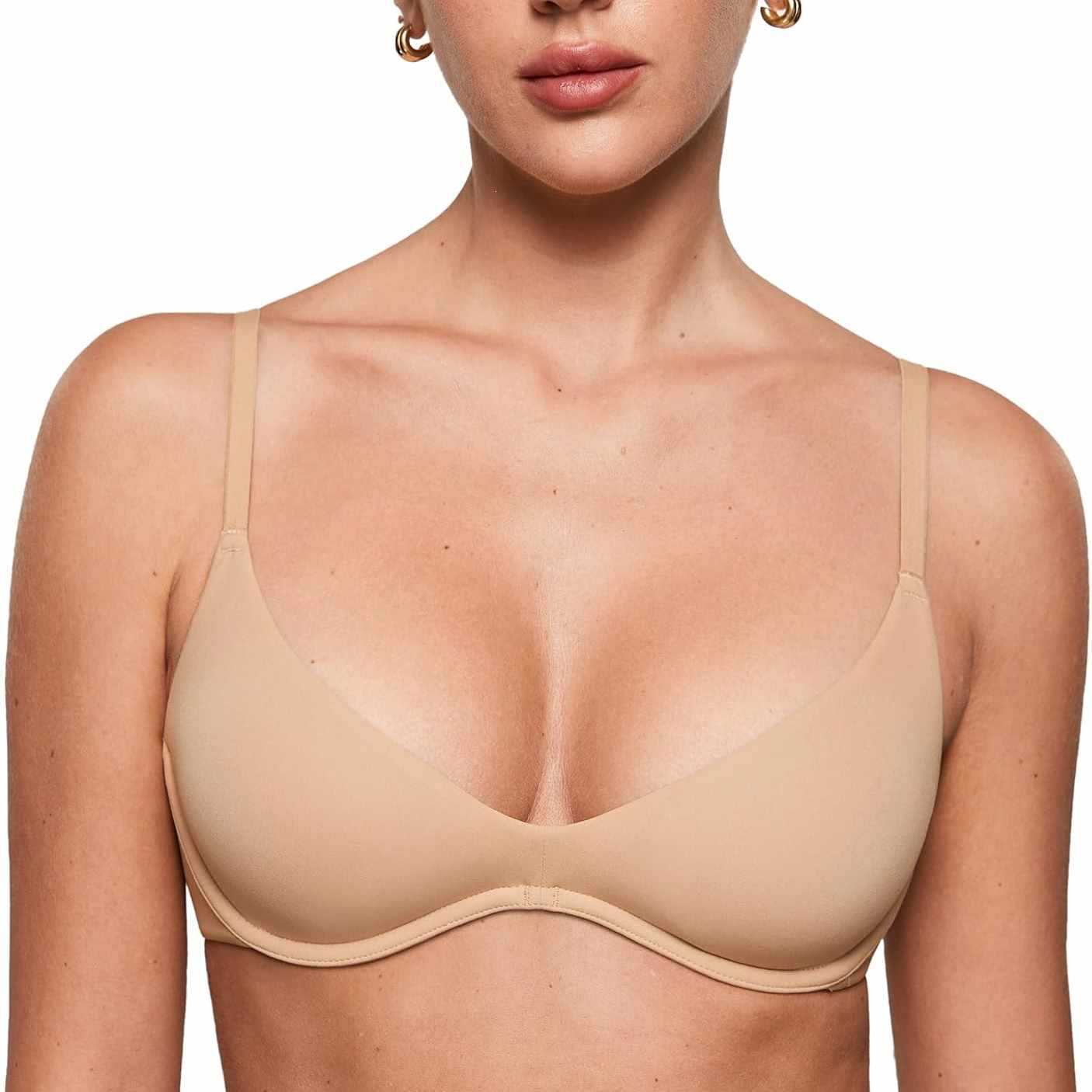 女性用ディープVノンパッドシームレスワイヤーフリーブラ、快適 - Wirefree Bra Comfort のレビューと価格