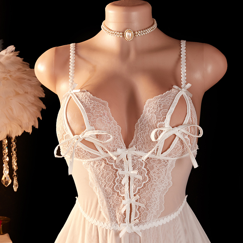 透明なセクシーな女性用ランジェリー、深いVネックの白いレース - Sheer Bra Lace のレビューと価格