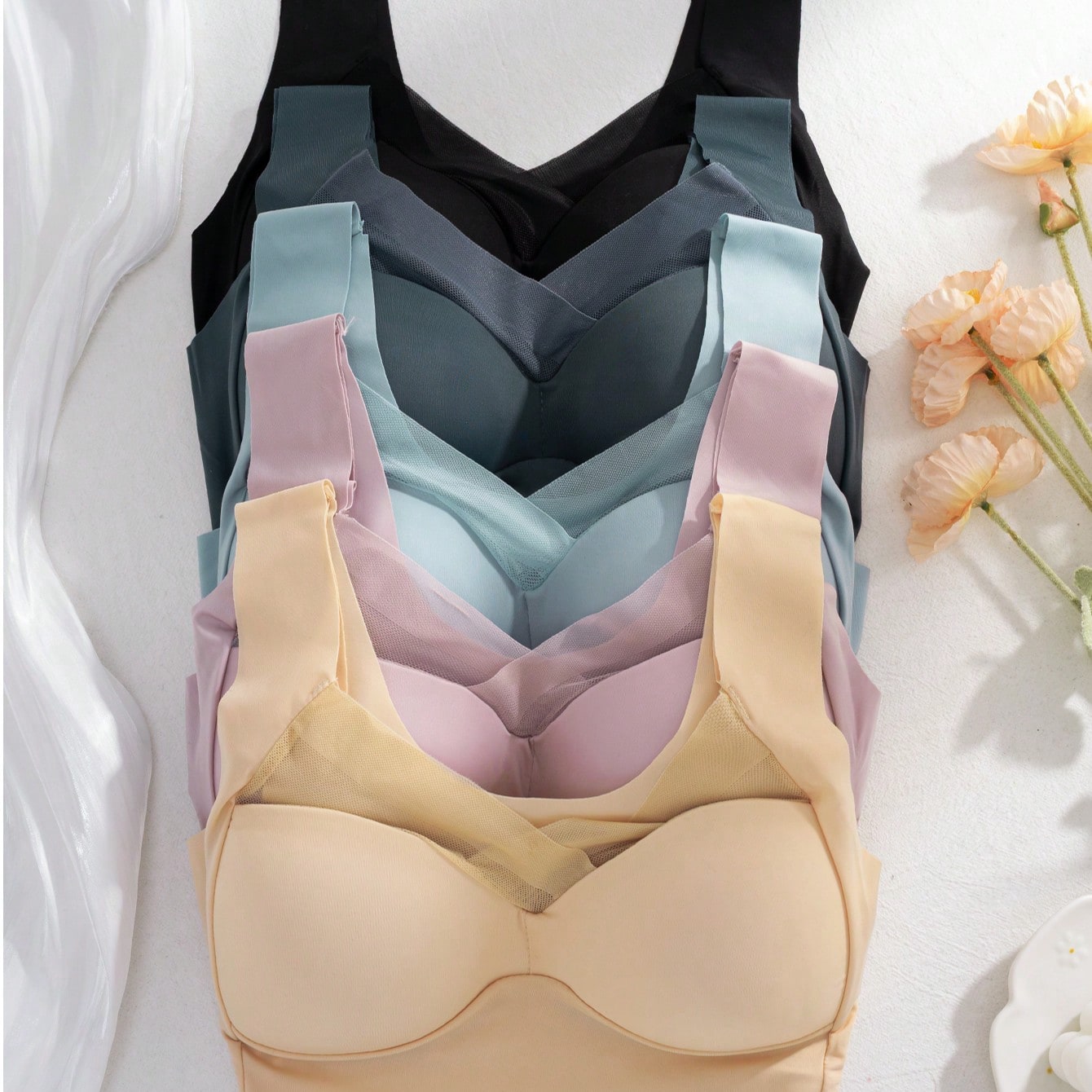 5 個入り女性用シームレスアイスシルクワイヤレスブラ、V ネ - Sleep Bra Bralette のレビューと価格