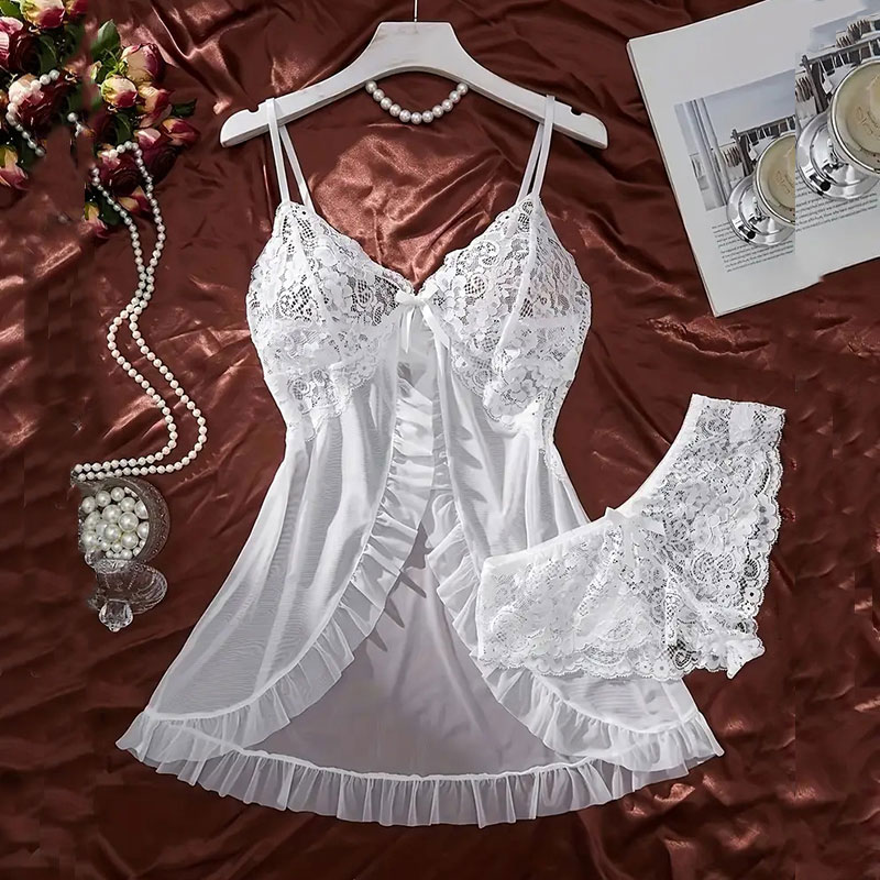 ソフト薄手の寝間着パジャマ売れ筋ナイトガウンドーングリーンホ - Sheer Mesh Bra のレビューと価格