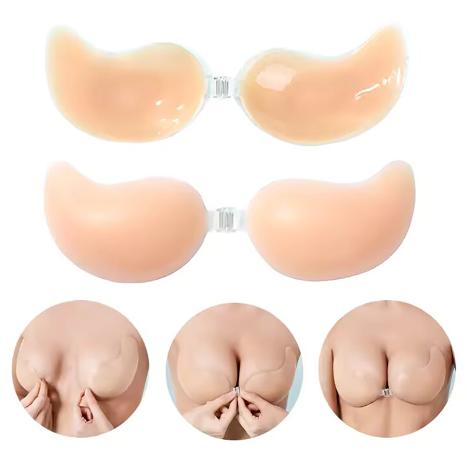 見えない粘着ブラ＆ニップルカバーセット 再利用可能なシリコン - Backless Bra Sticky のレビューと価格