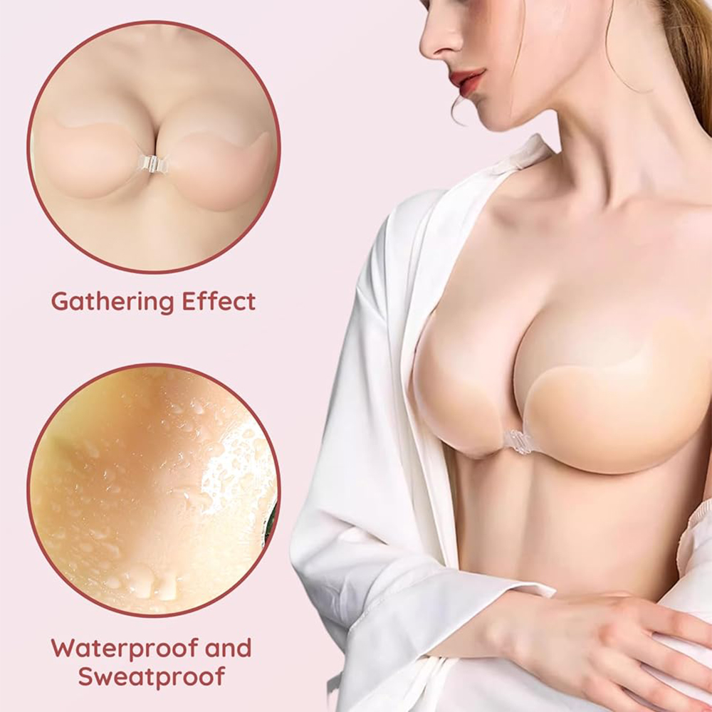 見えない粘着ブラ＆ニップルカバーセット 再利用可能なシリコン - Backless Bra Sticky のレビューと価格