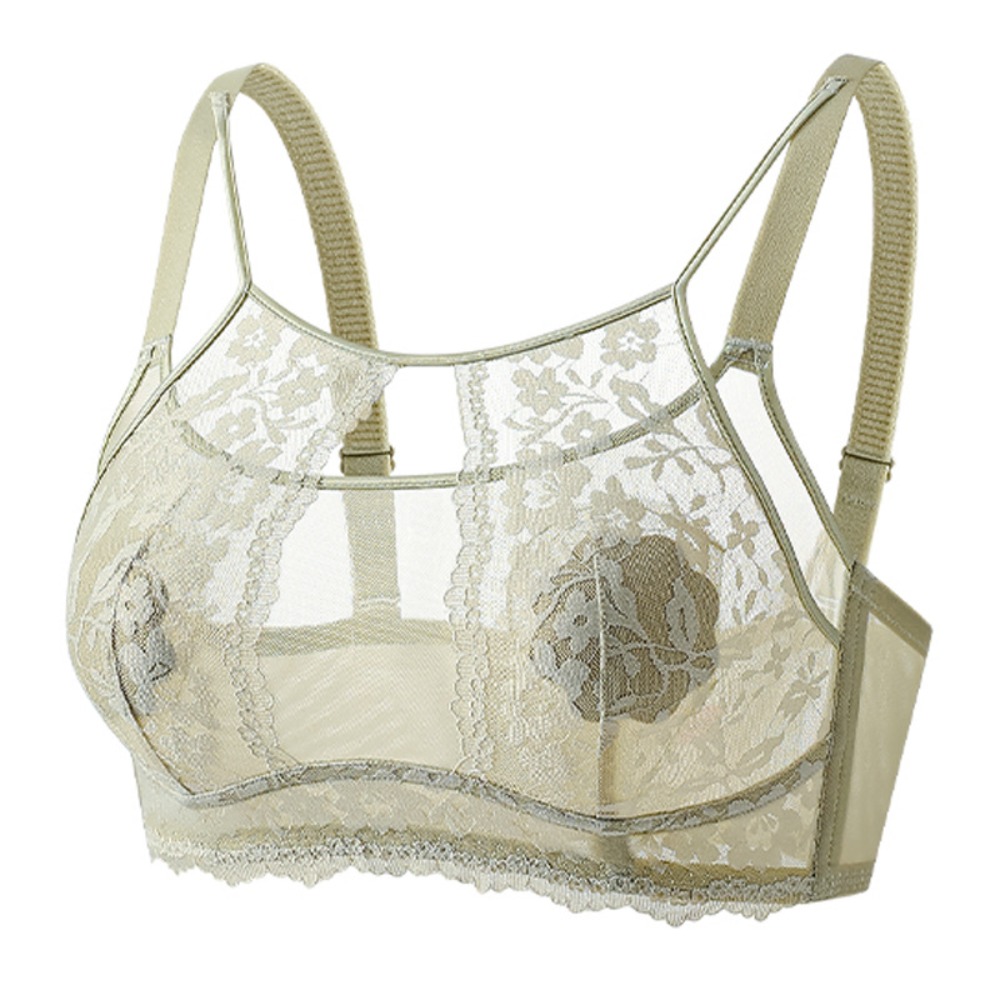 ファッションメッシュフラワーワイヤレスディープVブラ、耐衝撃 - Sheer Mesh Bra のレビューと価格