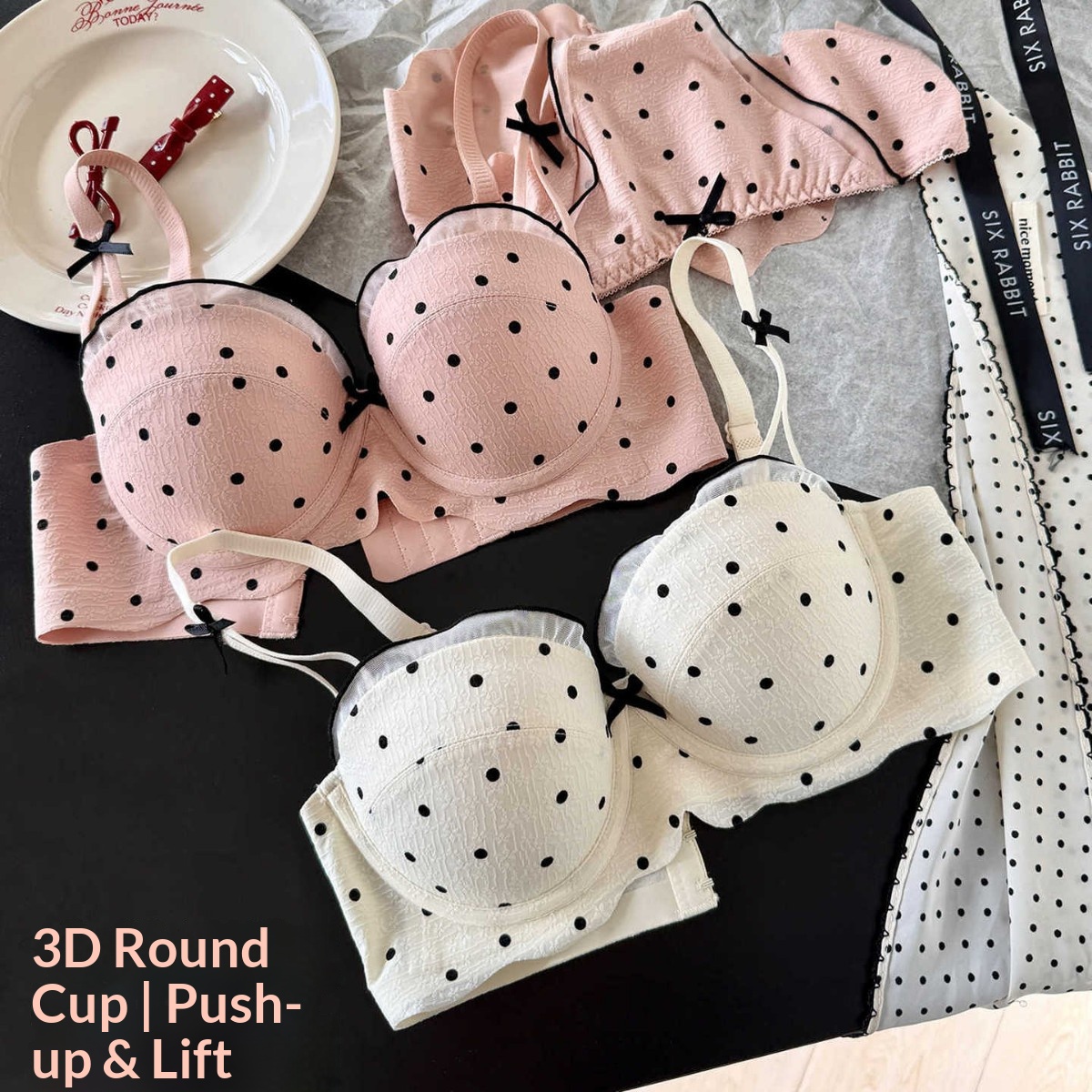 レースポルカドットブラジャー2点セット、小バストギャザー、垂 - Cotton Bra Everyday のレビューと価格