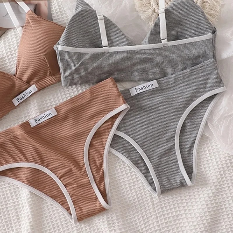 女性の綿のブラセットセクシーなブリーフローウエストパンティー - Cotton Bra Everyday のレビューと価格