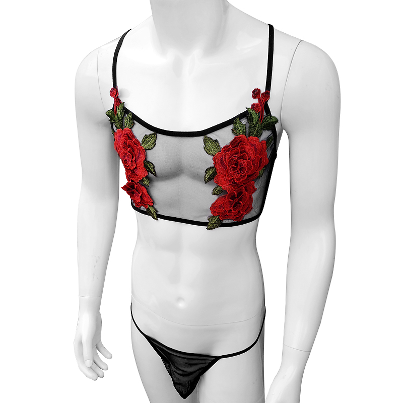 セクシーな刺繍メンズシースルー薄手のメッシュレースランジェリ - Sheer Mesh Bra のレビューと価格